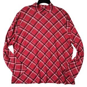 Women's Plus Karen Scott Size 2X Red Plaid Mock Neck Top Long Sleeves Stretch